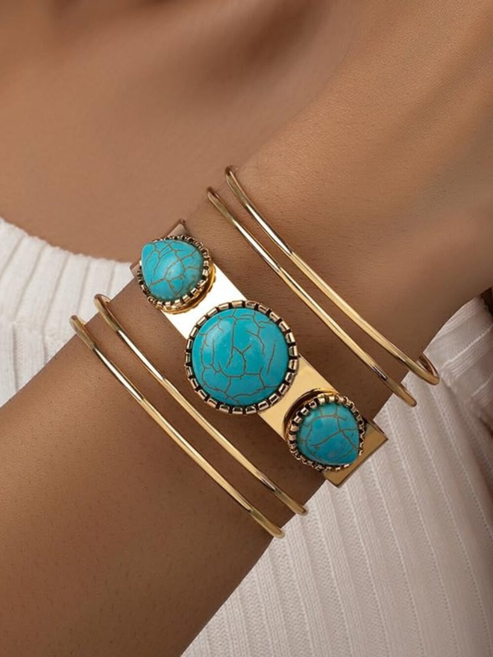 New - Western Bracelets for Women Vintage Chunky Turquoise Cuff Bracelet
